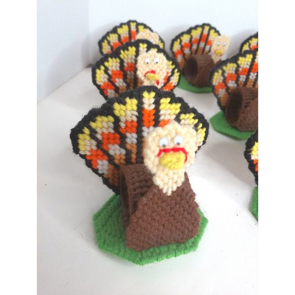 Vintage Plastic Canvas Needlepoint Thanksgiving Turkey Napkin Holders Set of 11 - Picture 2 of 4